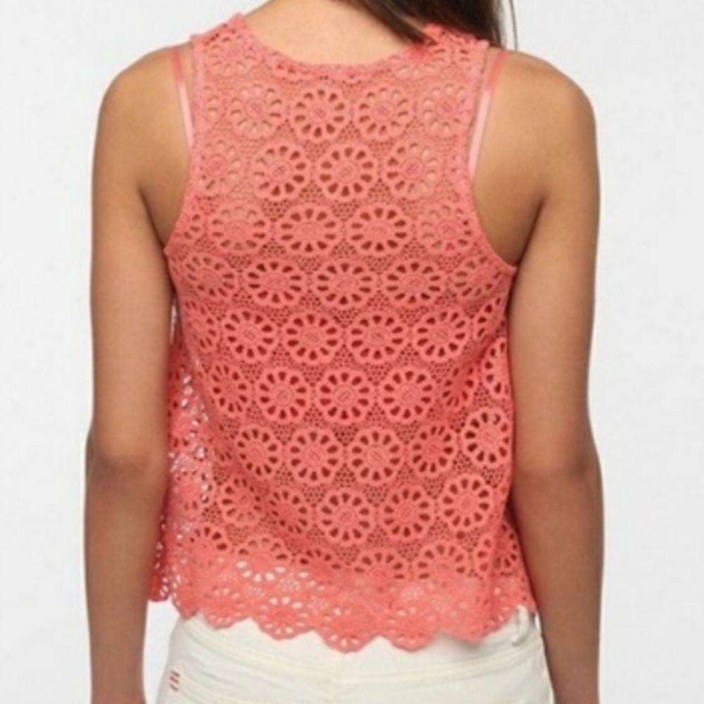 Urban Outfitters PINS & NEEDLES Coral Peach Crochet Sleeveless Top Boho - Picture 3 of 10